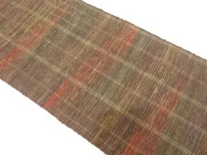 手織り真綿紬　縞に霞模様織り出し　名古屋帯